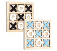 2-Piece Noughts and Crosses Game, Classic Tic Tac Toe Board Game, Portable Wooden Strategy Game for Family Entertainment (Blue-White and Black-White Colour)