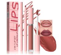 2-Piece Nude Lip Liner and Liquid Gloss Set with Matte Finish in Pink Casing - Waterproof Smudge-Proof Velvet Texture for Everyday Wear Long-Lasting Colour & Precise Application