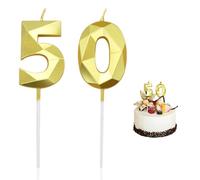 2 Piece Number Candles, 50th Birthday Decorations, 50th Birthday Candles, Baseball Decorations, DIY Candles, Birthday Accessories, Unisex (Gold)
