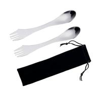 2 - Piece Outdoor Camping Cutlery Set | 3-in-1 Reusable Spork with Detachable Storage Bag | Porks Stainless Steel | Portable Picnic Tableware