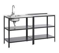 Beliani 2 Piece Outdoor Kitchen Set With Sink Vilama Metal Black, Black