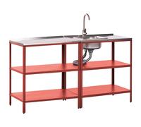 Beliani 2 Piece Outdoor Kitchen Set With Sink Vilama Metal Red