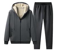 2 Piece Outfits for Men Fleece Lined Tracksuit Set Warm Zip Up Jacket and Sweatpants Set Solid Color Sweatsuits Long Sleeve Hooded Sweatshirt Running Joggers Pyjamas Loungewear Plush Sleepwear