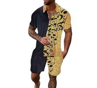 2 Piece Outfits for Men Shorts Set Printed Shirt Top and Drawstring Waist Shorts Set Mens Gym Shorts and T Shirts Sets Casual Running Sport Sweat Activewear 2 Piece Suit Pants (Red, M)