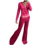2 Piece Outfits For Women Tracksuit Long Sleeve Velour For Velvet Ladies Hoodie Sweatshirt Jogging Workout Sets Ladies Sports Fashion Casual Suit Sportswear Solid Color Sweatsuit Hot Pink S