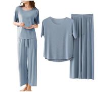 2 Piece Outfits Ladies Loungewear Co Ord Sets for Women UK Sales Plus Size Lounge Wear Solid Color Short Sleeve Oversized Summer Tops Wide Leg Trousers Womens Two Piece Outfits Pyjamas Set Tracksuits