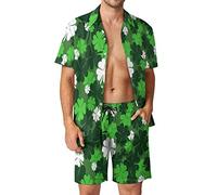 2 Piece Outfits Mens St Patricks Day Outfit Plus Size Casual Short Sleeve Irish Lucky Shamrock Print Tunics Tops T-Shirts and Loose Lace Up Shorts St Patricks Day Suits Summer Vacation Beach Costume