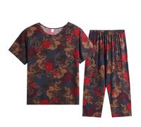 2 Piece Outfits Skirt Women, Full Sets Round Neck Short Sleeve Shirts Drawstring Waist Skirt Co Ord Sets for Women UK Resort Airport Travel Loungewear Outfits Clothing Trendy 2025 Rose Gold
