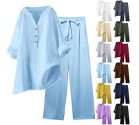 2 Piece Outfits Women Cotton Linen Summer Co Ord Sets Outfit Tracksuit Uk Lounge Casual Plus Size Travel Cord Gym Leisure Maternity Petite Ladies Trousers Suits Shirt Trouser Long Pants Suit