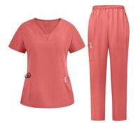 2 Piece Outfits Women Scrub Sets Solid Color Work Wear & Uniforms Nurse Trouser Uniform Beauty Scrubs Loungewear Sets for Women Workwear Womens Tracksuit Set Orange