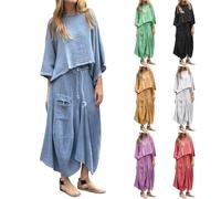 2 Piece Outfits Women Skirt Casual Skirt Sets Long Sleeve Tops Irregular Midi Skirts 2025 Matching Outfits Going Out Dresses Lounge Travel Midi Dress for Casual Outdoor Vocation Blue