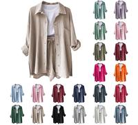2 Piece Outfits Women Summer Co Ord Sets Long Sleeve Lapel Button Down Shirt And Hot Pants Elastic Waist Shorts Loungewear Sets Ladies Track Suit Travel Airport Outfits Pockets For Holiday Beach Work