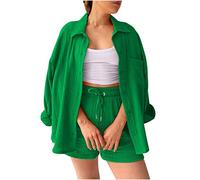2 Piece Outfits Women Summer Muslin Blouse Shirt and Shorts Two Piece Outfit Co Ord Sets Ladies Lounge Wear Sets Leisure Suits Track Suits Aesthetic Clothes for Going Out Holiday Beach