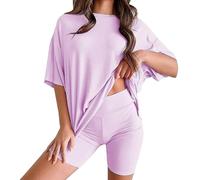 2 Piece Outfits Women Summer Uk Gym Casual Short Sleeve Travel Loungewear Collarless Stylish Loose Fit Lightweight Holiday Workout Oversized Yoga Tracksuit