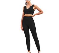 2 Piece Outfits Women Yoga Suit Sports Set Casual Loungewear Sets U-neck Bra Sexy Seamless Knitting Fitness Tracksuit Sets Solid Sleeveless Tank Tops and Comforty Elastic Yoga Long Pants Clothing Sets
