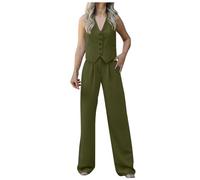 2 Piece Outfits Women's Trouser Suits V Neck Sleeveless Button Vest Wide Leg Trouser Two Pieces Suit Summer Matching Sets Women Suits 2 Pieces Elegant Two Piece Sets Yellow Navy Light Blue Orange