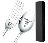 2-Piece Personalised Gifts with Engraving I Love You,“I Cereally Love You”’ Spoon and Fork, Valentine's Day Couples, Love Actually Gifts for Him Box (Silvery)