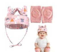2-Piece Pink Baby Head Protector Backpack Set | Ultra-Soft Baby Helmet & Knee Pads | Lightweight Baby Head Protector for Crawling Toddlers | Safe Baby Helmet 6-12 Months & Up | for Active Little Ones