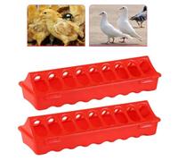 2-Piece Plastic Flip-top Chicken Feeder Having 18 Feeding Holes for Small Poultry Chickens Quail Ducks - Enduring Farm-Grade Feeder 30 X 10 X 6.5 Cm Red(30CM Reed Feeder)