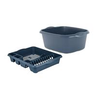 2-Piece Plastic Sink Set - Dish Drainer Rack & 39cm Washing Up Bowl - Durable, Lightweight & Easy to Clean - Ideal for Washing and Draining - Navy Colour.