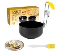 2-piece Poached Egg Maker, Egg Cooker with Oil BrushNon-Stick Egg Cooker, Foldable and Hanging on The Edge of The Pot(Yellow)