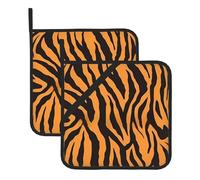 2-Piece Pot Holders Set,Orange Tiger Leopard (1) Print Heat Resistant Hot Pads with Pocket, Oven Mats for Baking Cooking & BBQ, Non-Slip Kitchen Trivets for Pans
