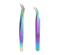 2-Piece Professional Lash Tool Set - Rainbow Stainless Steel Tweezers for Volume/Classic/Isolation Lashes, Multi-Function Angled Design (Precision Grip, Salon Quality)