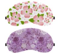 2 Piece Purple Flower Floral Leaves White Art Sleep Mask, Completely Block Out Light Eye Mask for Side Sleeper, Zero Eye Pressure Night Blindfold, Adjustable Eye Shade Cover