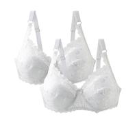 2 Piece Push Up Bras for Women, Floral Lace Bralettes for Women, Curve-Enhancing Support Underwire Bralettes with Adjustable Straps, Full Coverage Comfort Everyday Bras Underwear Plus Size White