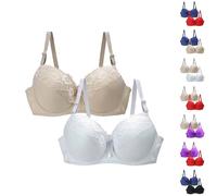2 Piece Push Up Bras for Women, Sexy Floral Lace Comfit Bra for Women, Padded Support Underwire Bralettes with Adjustable Straps, Full Coverage Comfort Everyday Bras Underwear Plus Size Blue