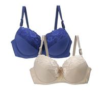 2 Piece Push Up Bras for Women, Sexy Floral Lace Comfit Bra for Women, Padded Support Underwire Bralettes with Adjustable Straps, Full Coverage Comfort Everyday Bras Underwear Plus Size Purple