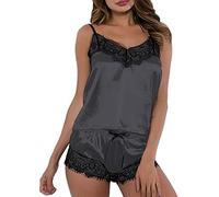 2 Piece Pyjamas for Women Cami and Shorts Loungewear Outfits Crop Top Shorts Erotic Nightwear Summer Pjs Set Breathable Cosy Bride Pjs Set Outfits Plus Size Sleep Wear Suit for Women UK Black