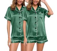 2 Piece Pyjamas Girls Muslin Pyjamas Women's Pyjama Set Short Two Piece Sleepwear Turn-Down Collar with Buttons Sleepwear Soft Casual Short Sleeve Nightdress and Pyjama Bottoms Sleepsuit Plain 2024