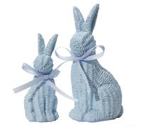 2 Piece Rabbit Ornament Set Designed in Nordic Style for Easter Seasonal Tabletop Display with Detailed Finish and ABS Durability (Blue)