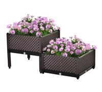 Outsunny 50cm x 50cm x 46.5cm Set of 2 41L Plastic Raised Garden Bed, Planter Box, Flower Vegetables Planting Container with Self-Watering Design and Drainage Holes for Patio Balcony