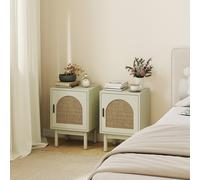 HOMCOM 2-Piece Rattan Bedside Table for Bedroom - Light Green