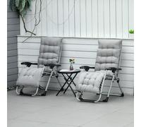 2-Piece Reclining Zero Gravity Chair Metal Frame Folding Garden Sun Lounger with Cushion Headrest Light Grey