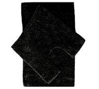 2 Piece Rectangular Bath Mat And Pedestal Set With Non Slip Back Washable Bathroom Cotton Pile Carpet Rug (Black)