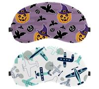 2 Piece Retro Cartoon Airplane Pattern Sleep Mask, Completely Block Out Light Eye Mask for Side Sleeper, Zero Eye Pressure Night Blindfold, Adjustable Eye Shade Cover
