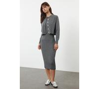 2 Piece Ribbed Midi Dress with Matching Cardigan Set HOXTON GAL Dark Grey M
