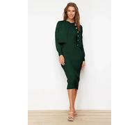 2 Piece Ribbed Midi Dress with Matching Cardigan Set HOXTON GAL Green M