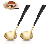 2 Piece Round Soup Ladle, 19cm Stainless Steel Ladle Soup Spoons with Long Handle Kitchen Serving Silver Ladle for Stew for Home Kitchen Restaurants Dishwasher Safe(Black and Gold)