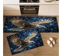 2-Piece Rug Set Non-Slip Kitchen Mat Rug Set,Steam Punk Animals Washable Floor Kitchen Runner Mats Rugs,Night Sky Mechanical Bird Hallway Carpet for Dining Room Entryway 50×80cm+50×160cm Dark Blue
