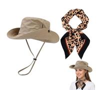 2-Piece Safari Hat and Leopard Print Scarf Set, Zookeeper Costume Accessories for Women, Foldable Sun Hat for Travel, Quick-Dry Explorer Outfit for Jungle Theme Parties and Hiking