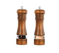 2-Piece Salt and Pepper Grinder Set, 6.5 Inch Wooden Pepper and Salt Mill with Adjustable Coarseness, Refillable Manual Pepper Mills for Home Cooks