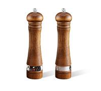 2-Piece Salt and Pepper Grinder Set, 8 Inch Wooden Salt and Pepper Mills with Adjustable Coarseness, Refillable Manual Pepper Mill Grinder for Home Cooks (Brown)