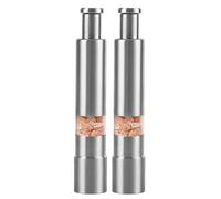 2 Piece Salt Pepper Grinders - Handed Mill Set, Push Button Mills | Stainless Steel Base Rod Construction Long Life, Ergonomic Thumb Press Design Effortless Easy Seasoning with Adjustable Co