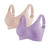 2 Piece Seamless Non Wired Bras Womens UK Sale Full Coverage Bra Ladies Plus Size Everyday Bralette with Adjustable Straps Wireless Support Smooth Minimiser Gathered Underwear Cotton Lingerie