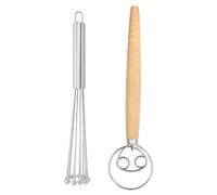 2-Piece Set, 10-Bead Stainless Steel Hand Whisk & Oak Handle Dough Mixer, Dough Whisk Suitable for Baking, Cooking, Mixing