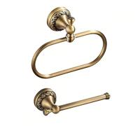 2-Piece Set Antique Brass Toilet Paper Holder, Brass Towel Ring Oval, Hand Towel Holder Bathroom Accessories Wall Mounted Vintage